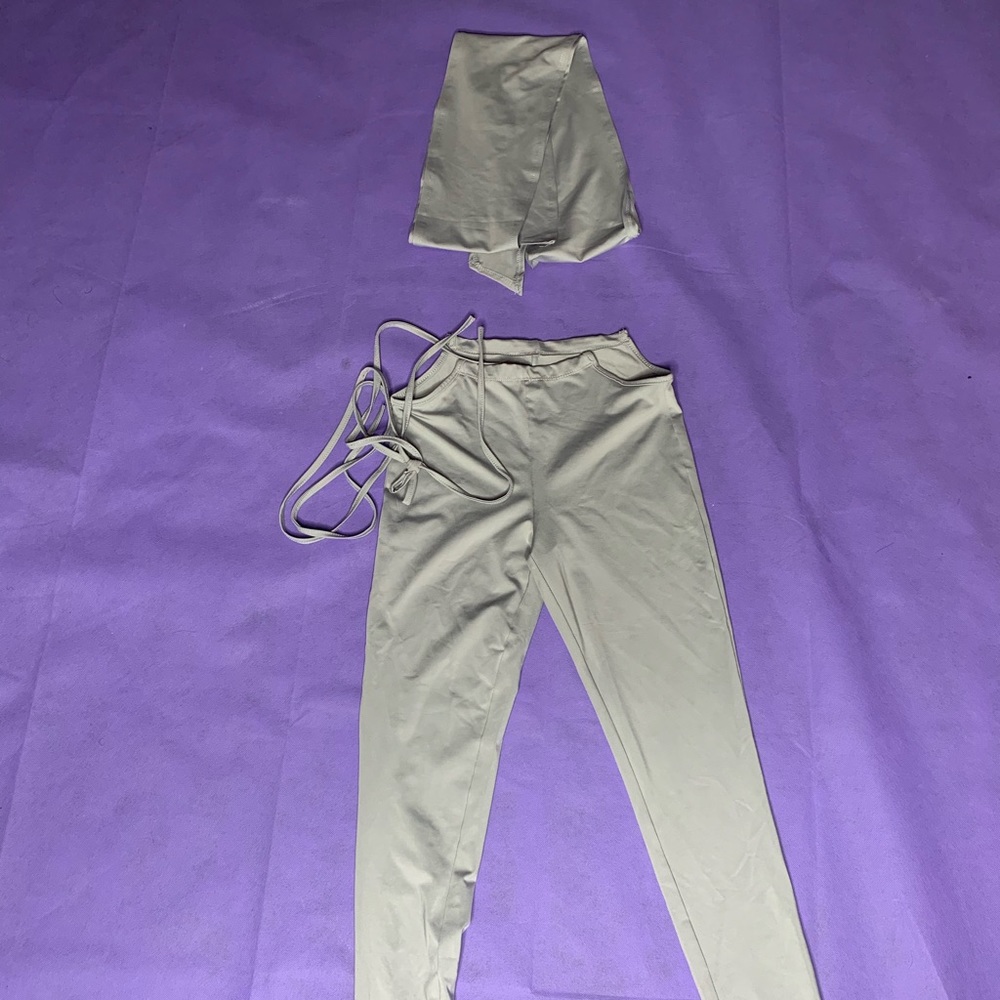 Small gray two piece set with waist tie
